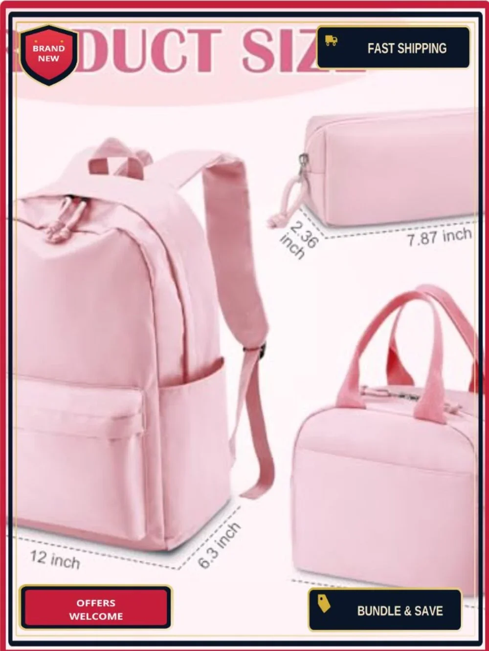 Girls Backpack Set with Lunch Box and Pencil Case, 17 inch School Bookbag,